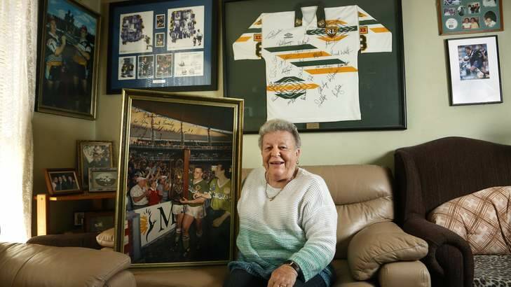 PROUD: Judy Lazarus at home in Queanbeyan with some memorabilia of her son's rugby league exploits. Photo: Jeffrey Chan