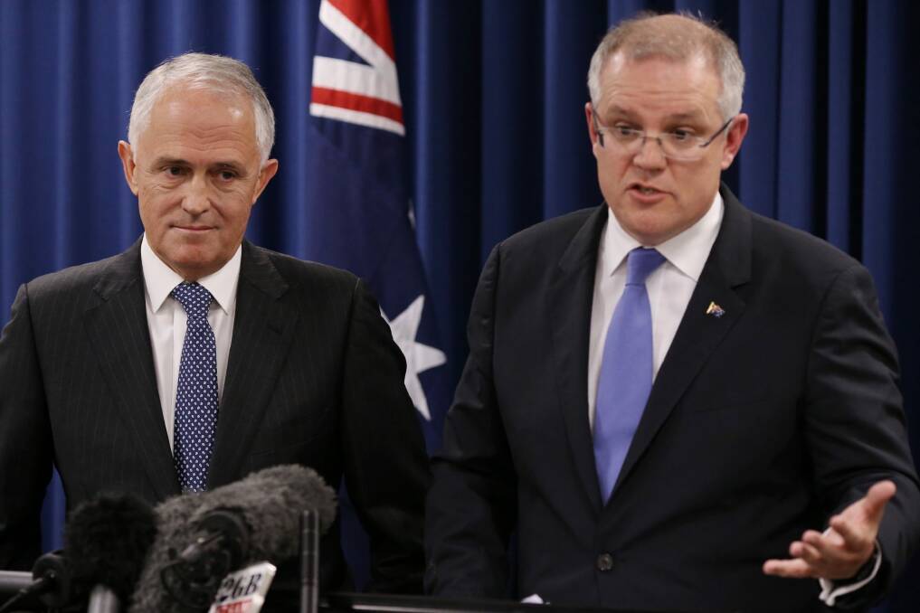 Treasurer Scott Morrison with Mr Turnbull in Brisbane on Wednesday. Photo: Andrew Meares
