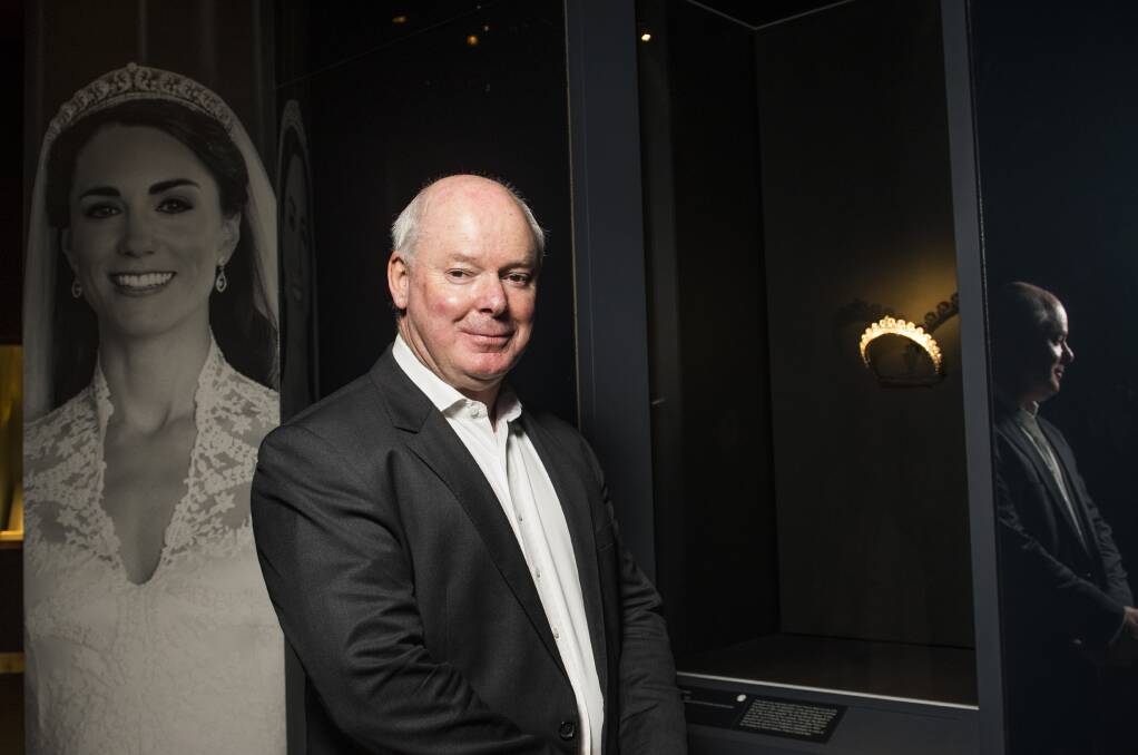  National Gallery of Australia director Gerard Vaughan with the Halo tiara worn by Kate Middleton for her wedding to Prince William in 2011. Photo: Elesa Kurtz