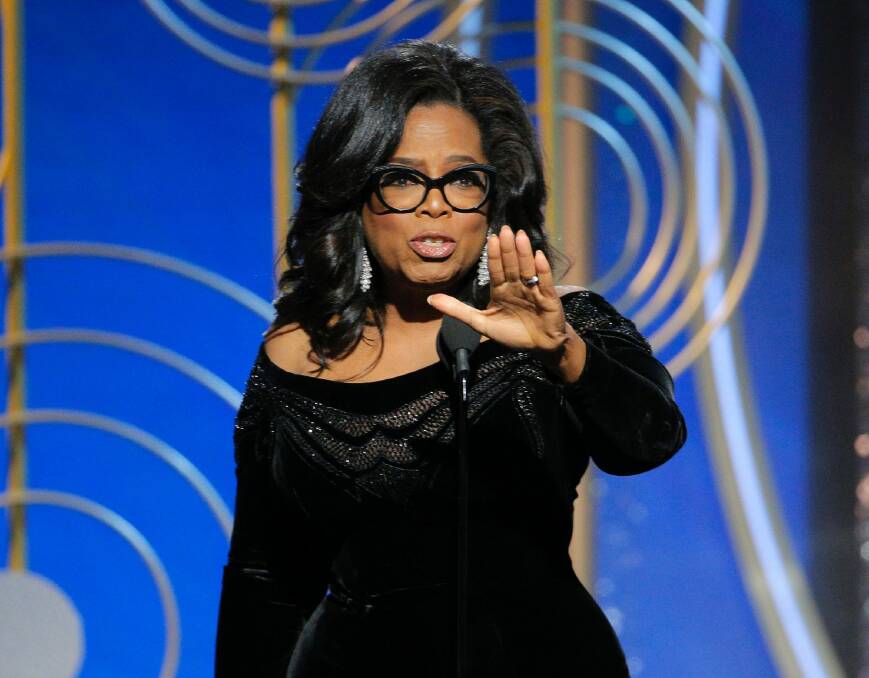 Oprah Winfrey delivers the speech at the Golden Globe awards last week that prompted widespread speculation she will run for political office. Photo: PAUL DRINKWATER