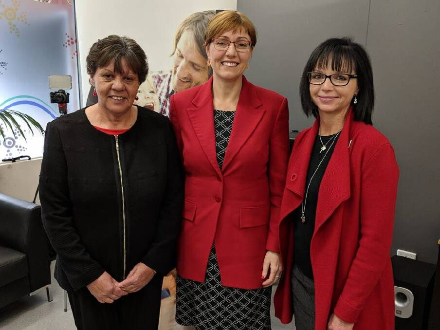From left: Director of Gugan Gulwan Kim Davison, ACT minister Rachel Stephen-Smith and OzChild CEO Lisa Griffiths at the launch of the new family therapy trial. Photo: Supplied