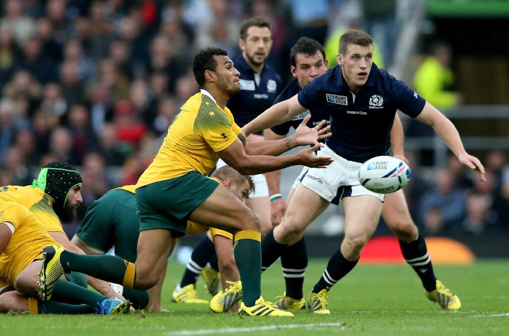 Here to win the whole thing: Will Genia passes during the win over Scotland at Twickenham. Photo: David Rogers