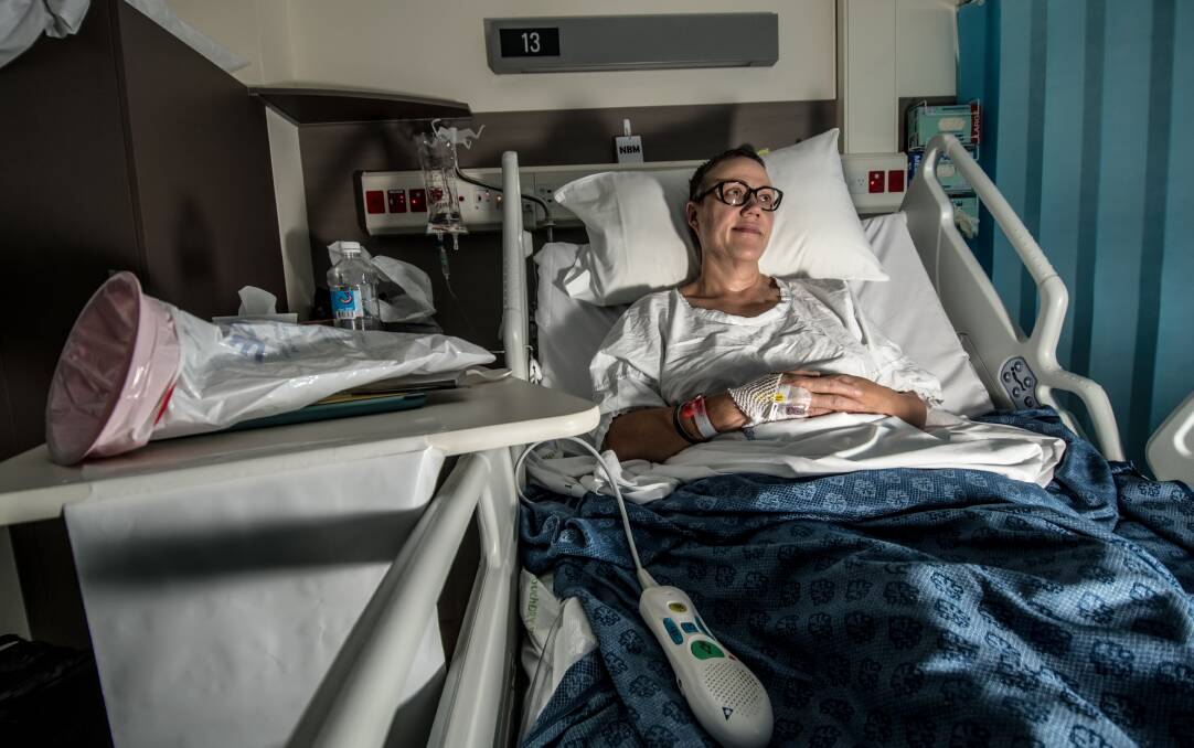 Canberra artist and ANU professor Brenda Croft recovering in hospital after breaking her leg on the night she discovered her artwork stolen from a local storage unit.   Photo: Karleen Minney