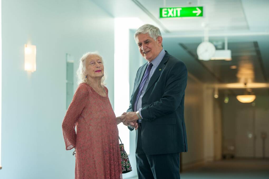 Eileen Kramer met with Minister for Aged Care Ken Wyatt at Parliament House.  Photo: Karleen Minney
