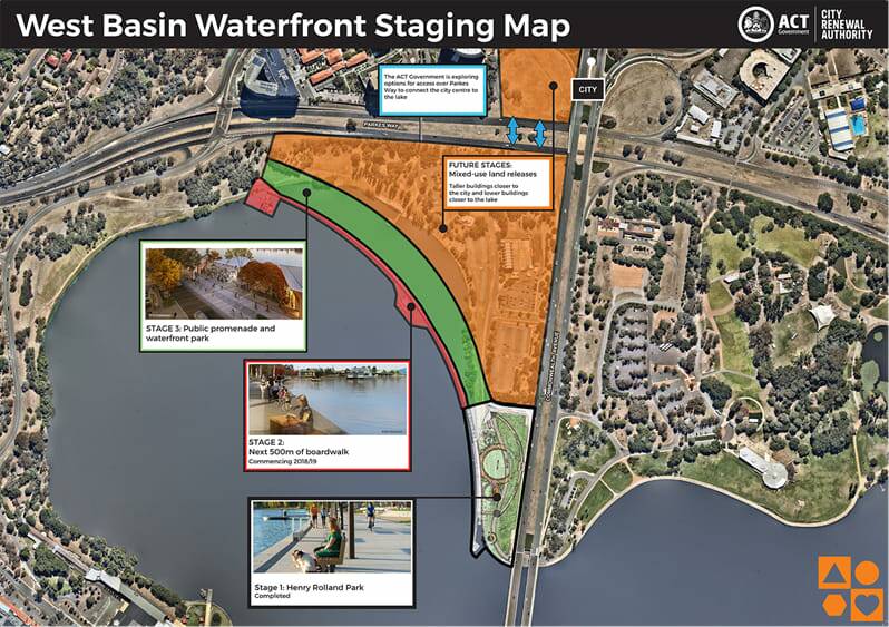 A map indicating the planned stages of the West Basin redevelopment. Photo: Supplied