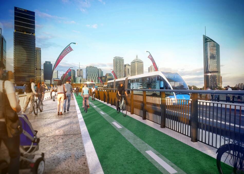 The new plan will see an entire lane closed to allow for a pedestrian and cycle lane across Victoria Bridge. Photo: Brisbane City Council