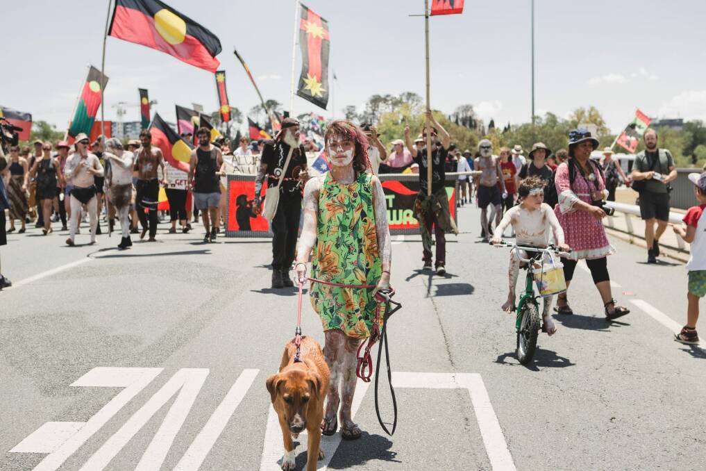 The 'invasion day' protest in Canberra on Friday. Photo: Jamila Toderas