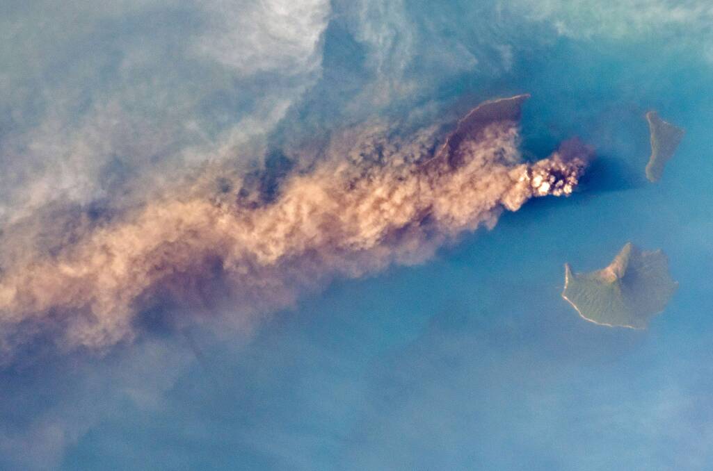 Photo taken by astronaut from the International Space Station shows Anak Krakatoa erupting volcanic ash. Photo: NASA