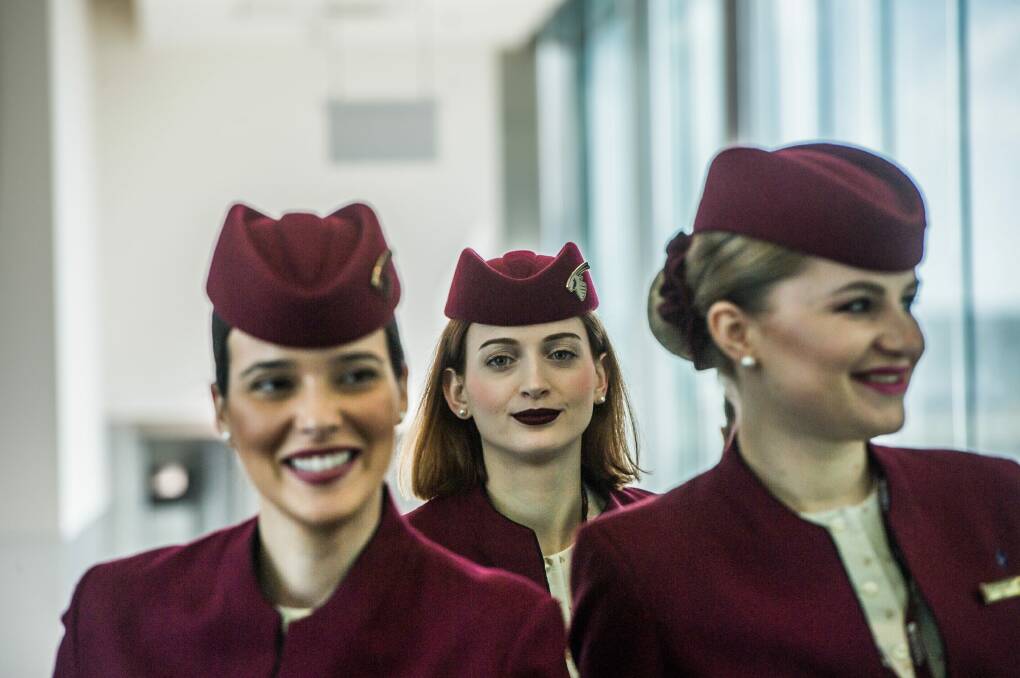 Qatar Airways flight attendants at Canberra International Airport.  Photo: karleen minney