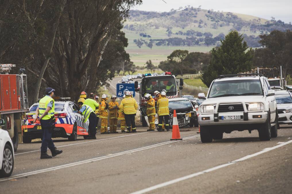 The accident on the Barton Highway on Friday afternoon. Photo: Jamila Toderas