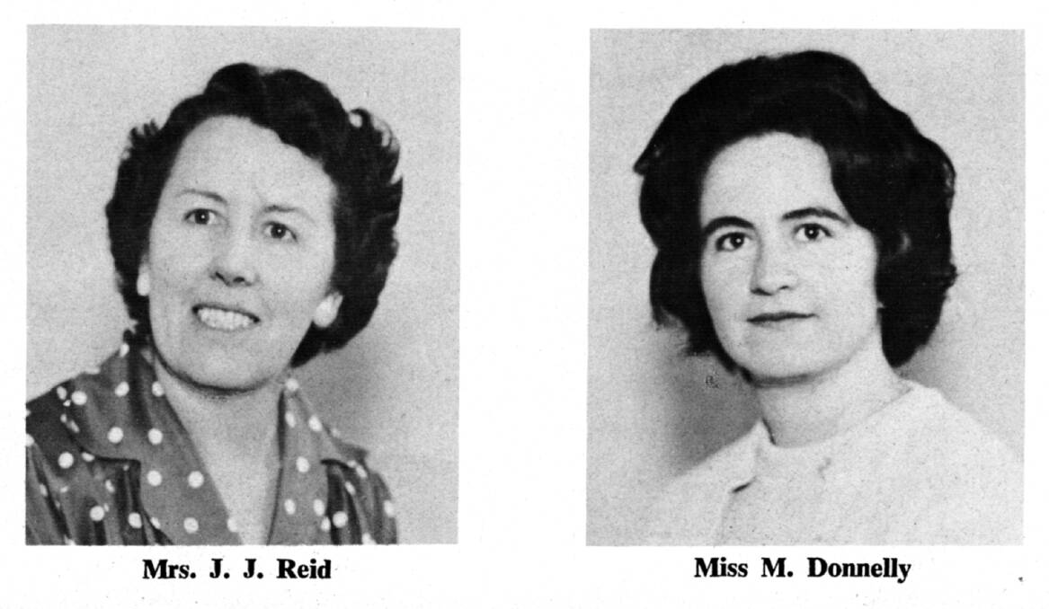 Daramalan College's pioneering first female teachers, Jean Reid and Mary Barton (nee Donnelly), in the school yearbook in 1962. Photo: Supplied