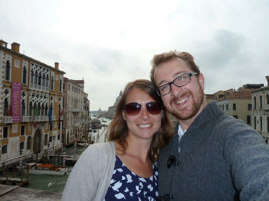 Jonathan Dampney and his wife on a previous trip to Bologna, Italy which was also struck by an earthquake during their time there. Photo: Supplied