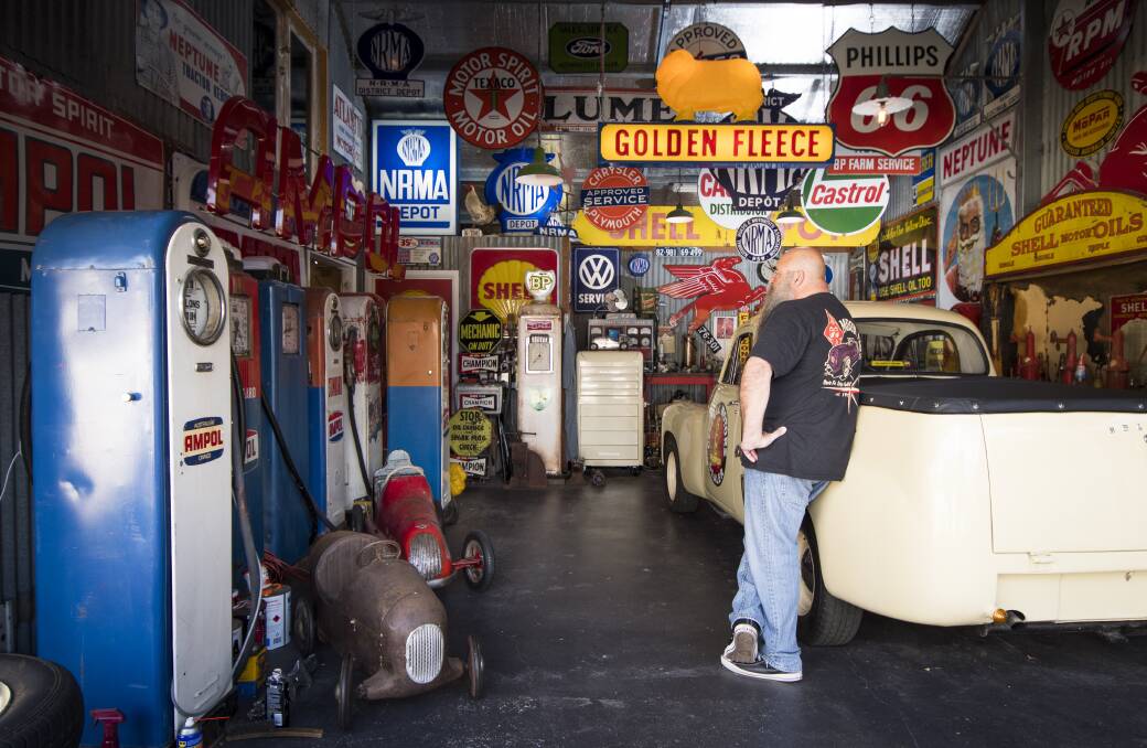 'I just love being out here, it's pure happiness,' says avid mechanic memorabilia collector Yianni. Photo: Elesa Kurtz
