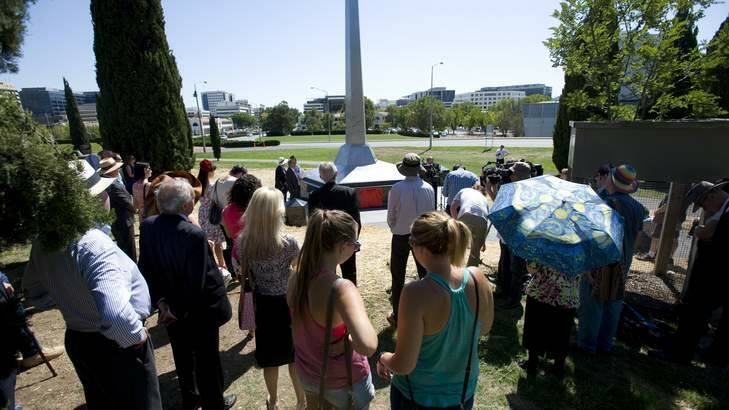 Official sealing of the Canberra Centenary Time Capsule on City Hill Park. Photo: Elesa Kurtz
