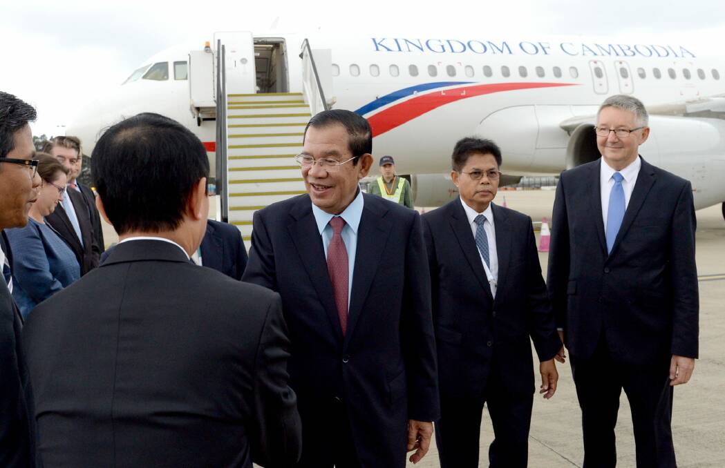 Cambodia's Prime Minister Hun Sen at Sydney Airport for the ASEAN-Australia Special Summit in March. Photo: Jeremy Piper/ ASEANinAus