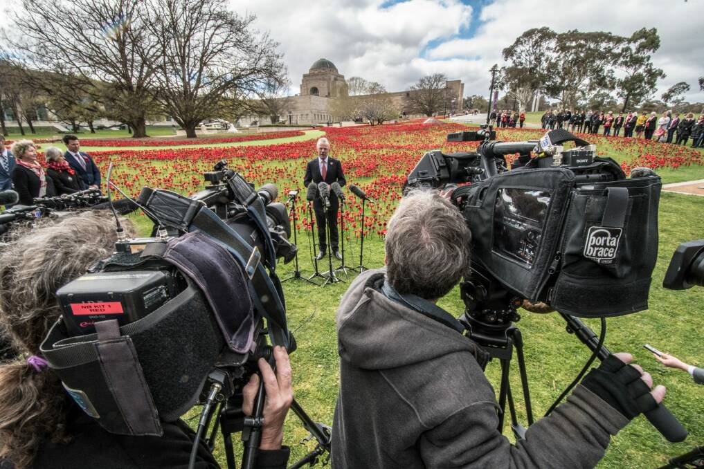 War Memorial director Brendan Nelson addresses media ahead of the 100th Remembrance Day. Photo: Karleen Minney