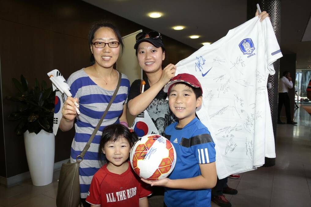 Official Team welcome for South Korea at the Hotel Realm in Barton.  Rear from left,  Yun Jeong Jang, Genie Lee, front from left, Sooah Choi and Jun Choi. Photo: Jeffrey Chan