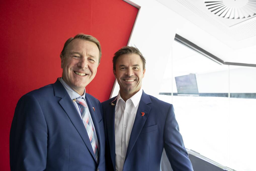 Commentators Phil Tufnell (left) and Greg Blewett at Manuka Oval on day four. Photo: Sitthixay Ditthavong