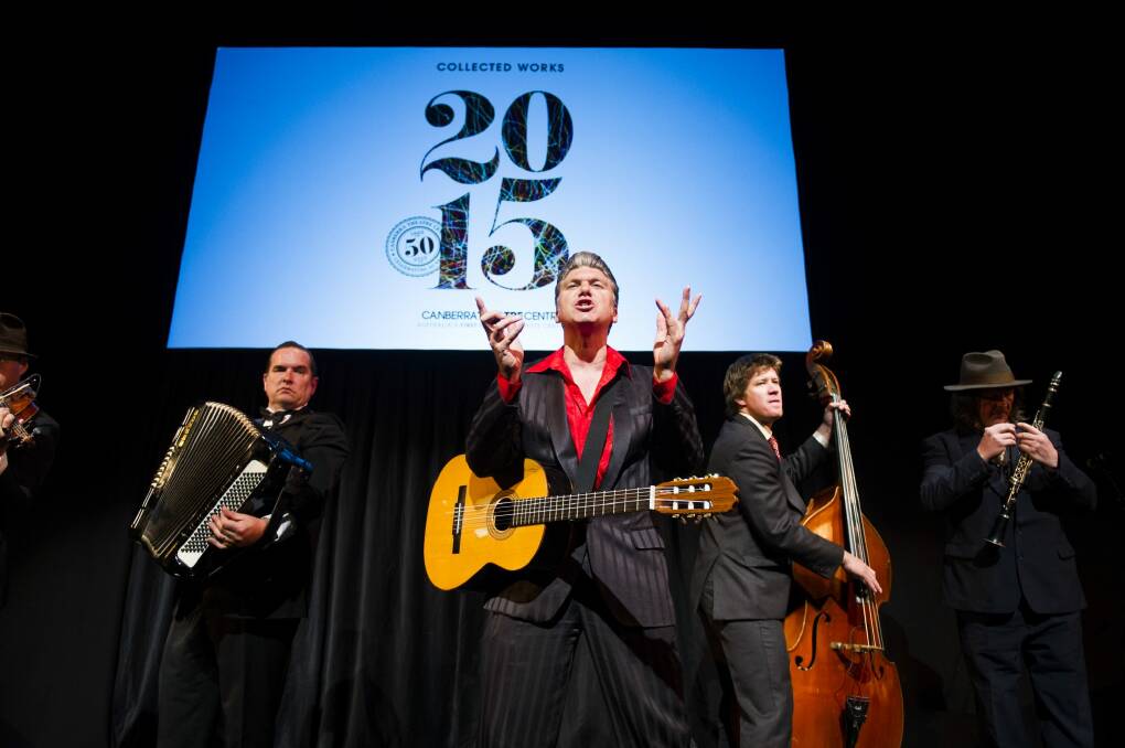 Mikelangelo, centre, and the Black Sea Gentlemen, from left, Rufino, Guido Libido, Little Ivan and The Great Muldavio perform at the Canberra Theatre Centre.
  Photo: Rohan Thomson.