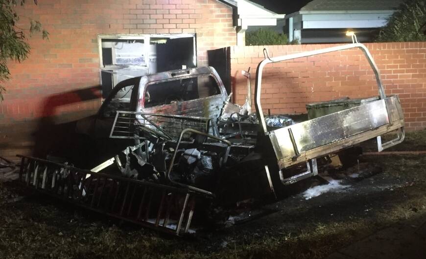 The burning ute crashed into an apartment block. Photo: ACT Policing
