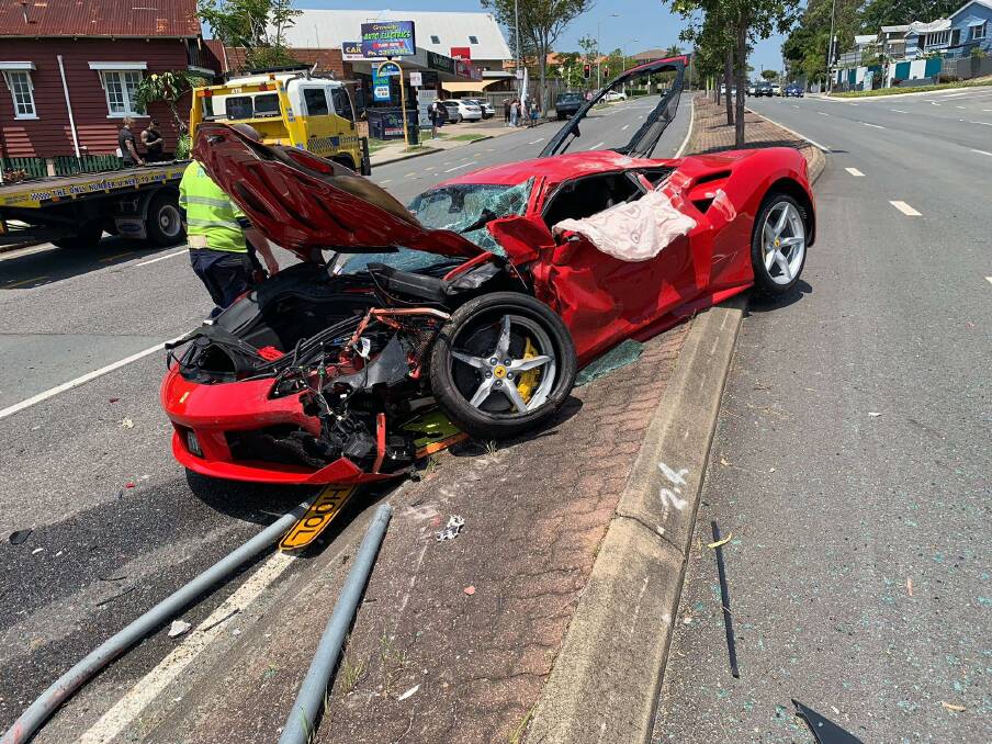 The Ferrari had rolled a number of times during the crash at Greenslopes. Photo: Brisbane Alert