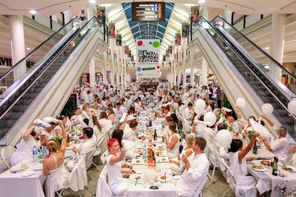Last year's Diner en Blanc event, relocated to the Canberra Centre.