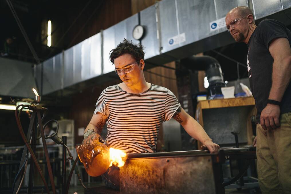 Internationally acclaimed glass artist Martin Janecky from the Czech Republic gives a professional workshop at the Canberra Glassworks. Photo: Rohan Thomson