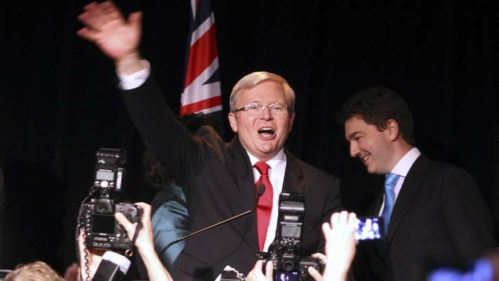 Australian Prime Minister Kevin Rudd conceding defeat in Brisbane on Saturday night. Photo: Reuters
