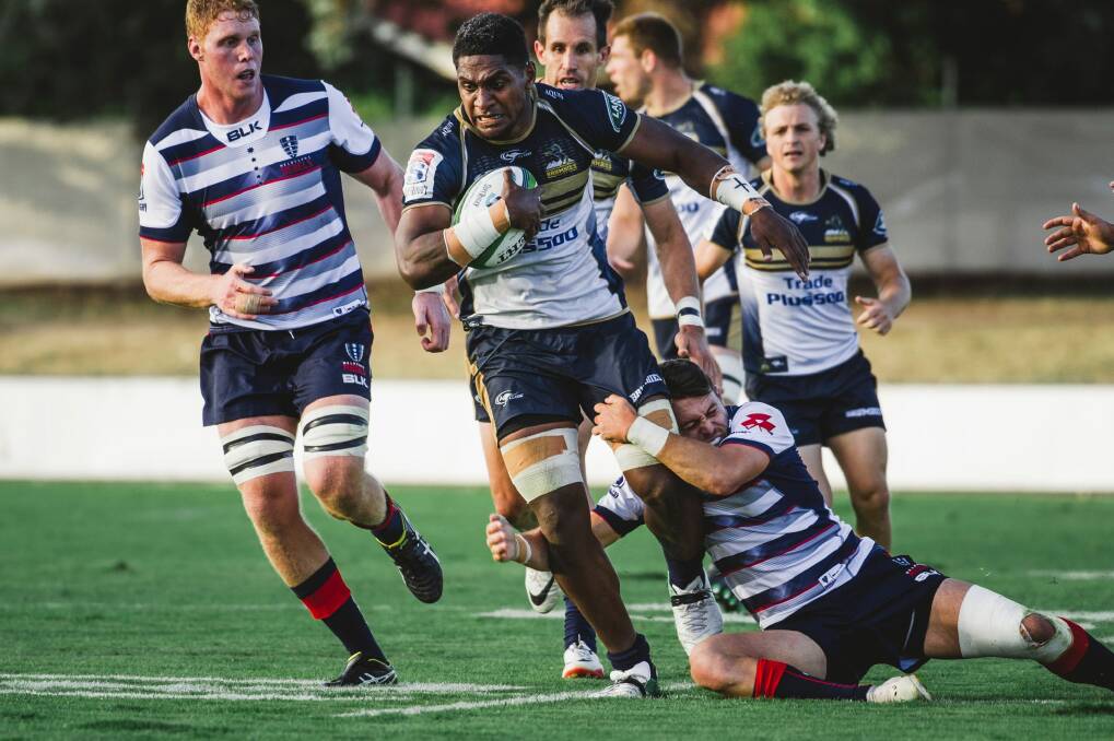 ACT Brumbies v Melbourne Rebels in Super Rugby trial at Seiffert Oval. Left flanker Isi Naisarani. Photo: Jamila Toderas Photo: Jamila Toderas