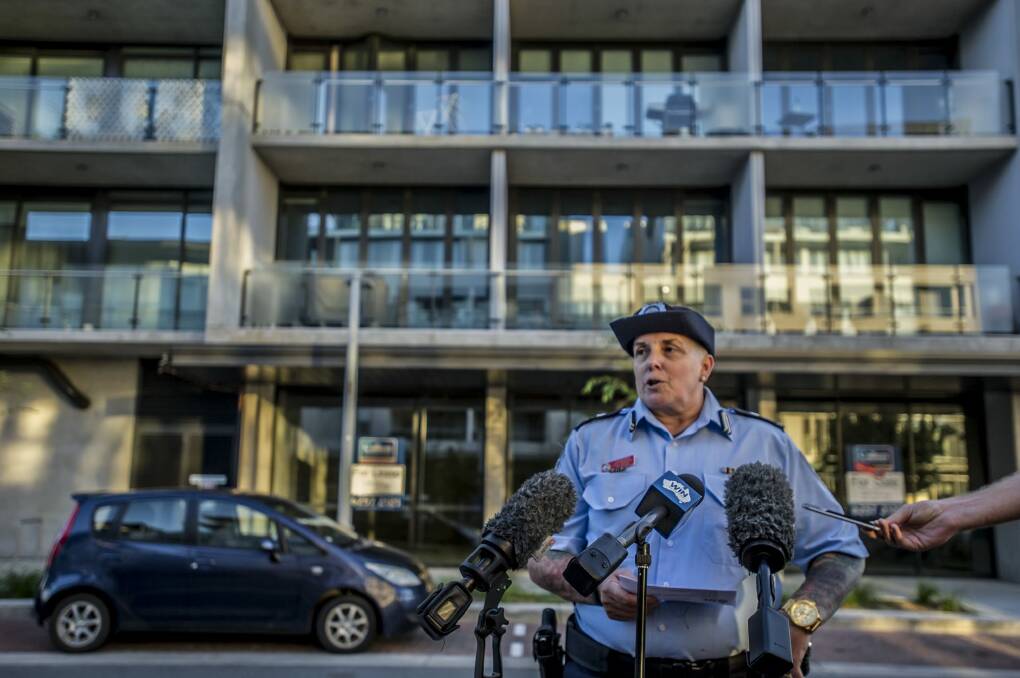 ACT Policing's Superintendent Cath Grassick speaks to media after a suspicious death at a Kingston foreshore apartment. Photo: Karleen Minney