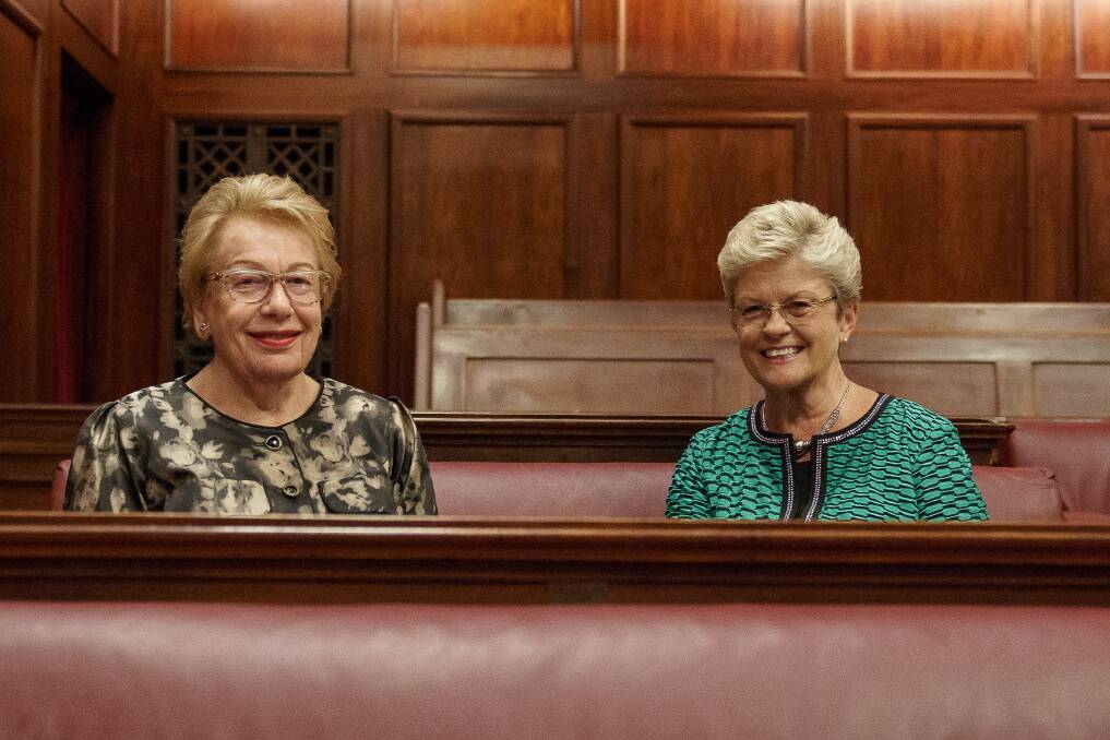 Former MPs Margaret Reid and Sue Knowles in the Senate at Old Parliament House. Photo: Museum of Australian Democracy