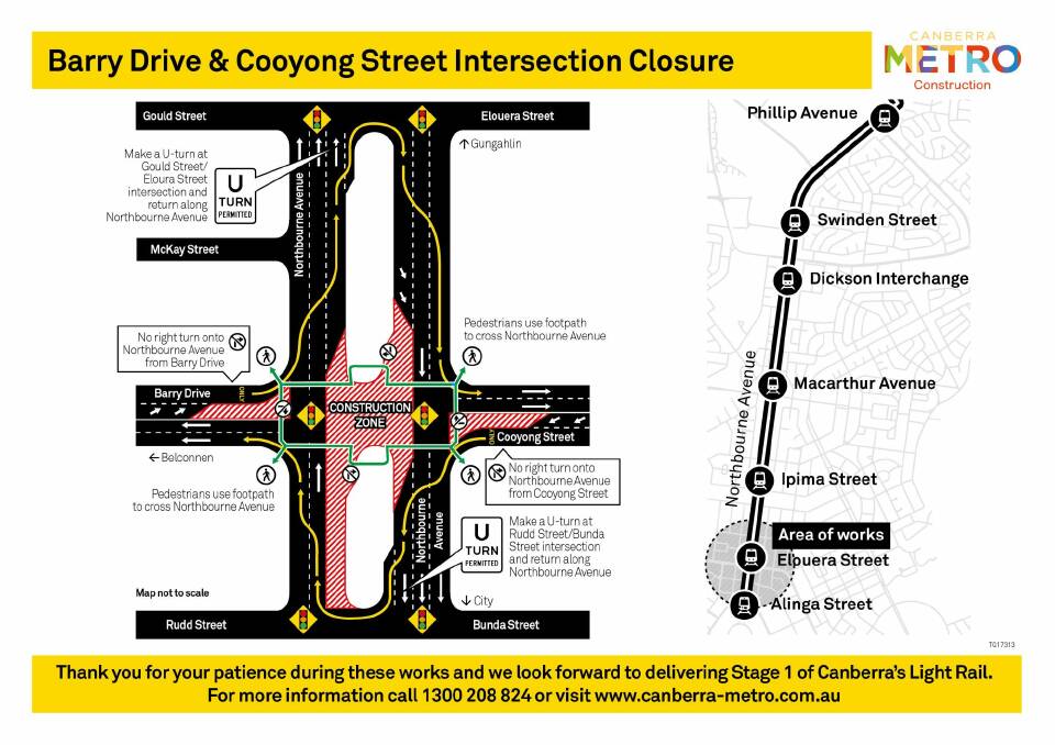 Planned closures at Barry Drive and Cooyong Street Photo: Supplied