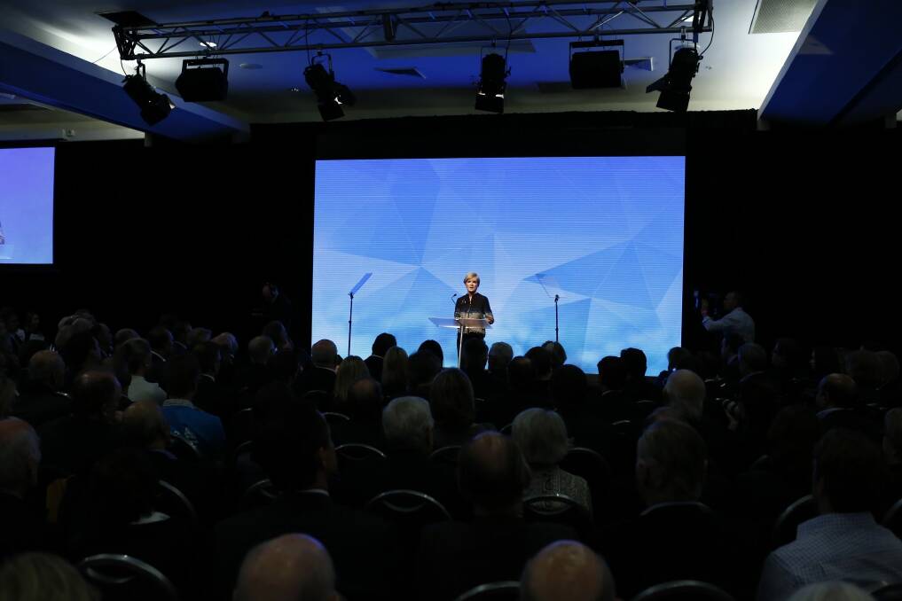 Deputy Liberal leader Julie Bishop speaks to the crowd. Photo: Dominic Lorrimer