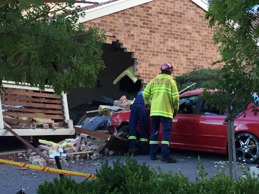 A home in Karabar has been destroyed after a car crashed into it. Photo: Andrew Brown/Supplied