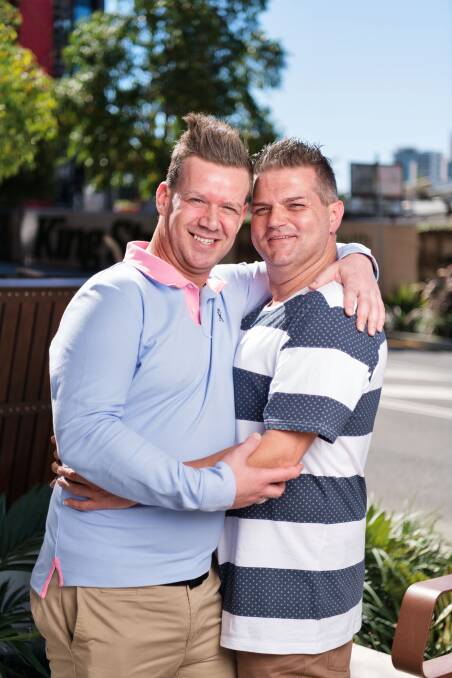 Christian Leatherbarrow (left) and Brad Hicks (right) will tie the knot in a public ceremony on Saturday as part of Brisbane Festival's Qweens on King. Photo: Supplied