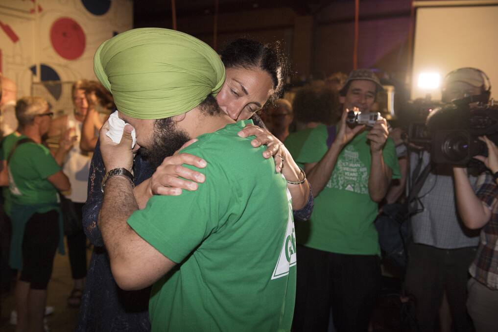 Alex Bhathal on the evening of the Batman byelection.  Photo: AAP 