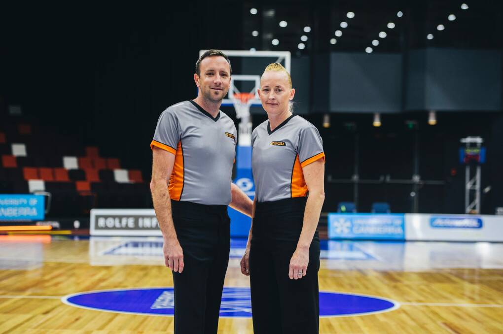 Simon and Michelle Cosier will referee a WNBL match together for the first time on Sunday. Photo: Rohan Thomson