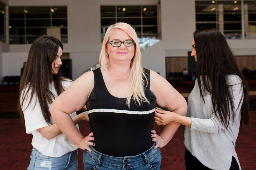 Me being measured by the Fashfest team at my audition. I was an average of 30cm bigger than the other models across all measurements. Photo: Jamila Toderas