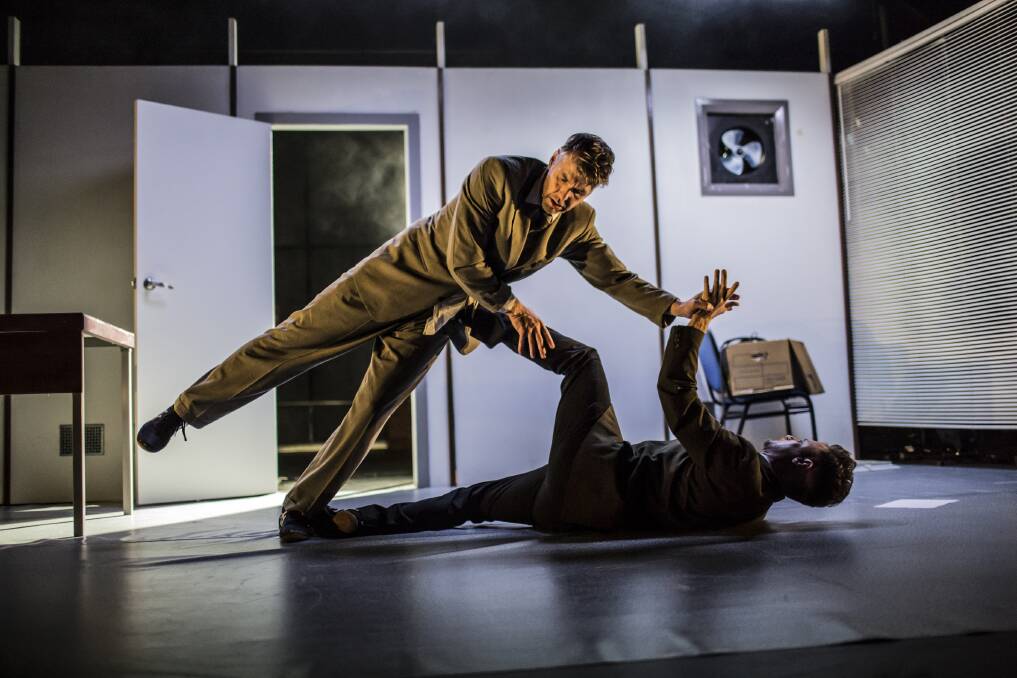 Gavin Webber (older man) and Joshua Thomson (younger man) in <i>Cockfight</i>. Photo: Darcy Grant