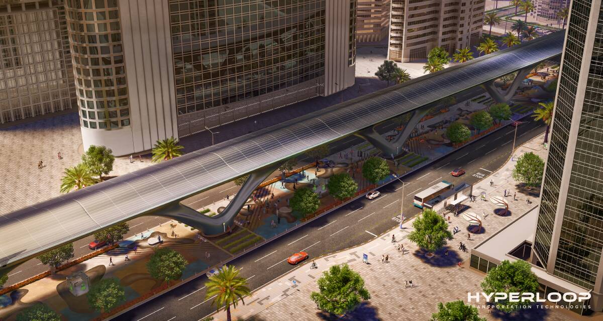 An artist's impression of what a hyperloop system could look like. Photo: Hyperloop Transportation Technologies