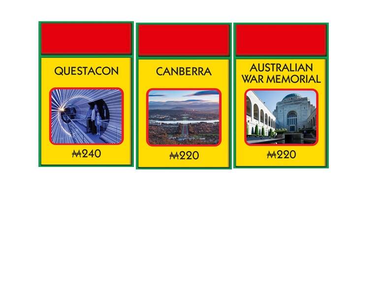 Questacon, the Australian War Memorial and Canberra itself are all on the board.