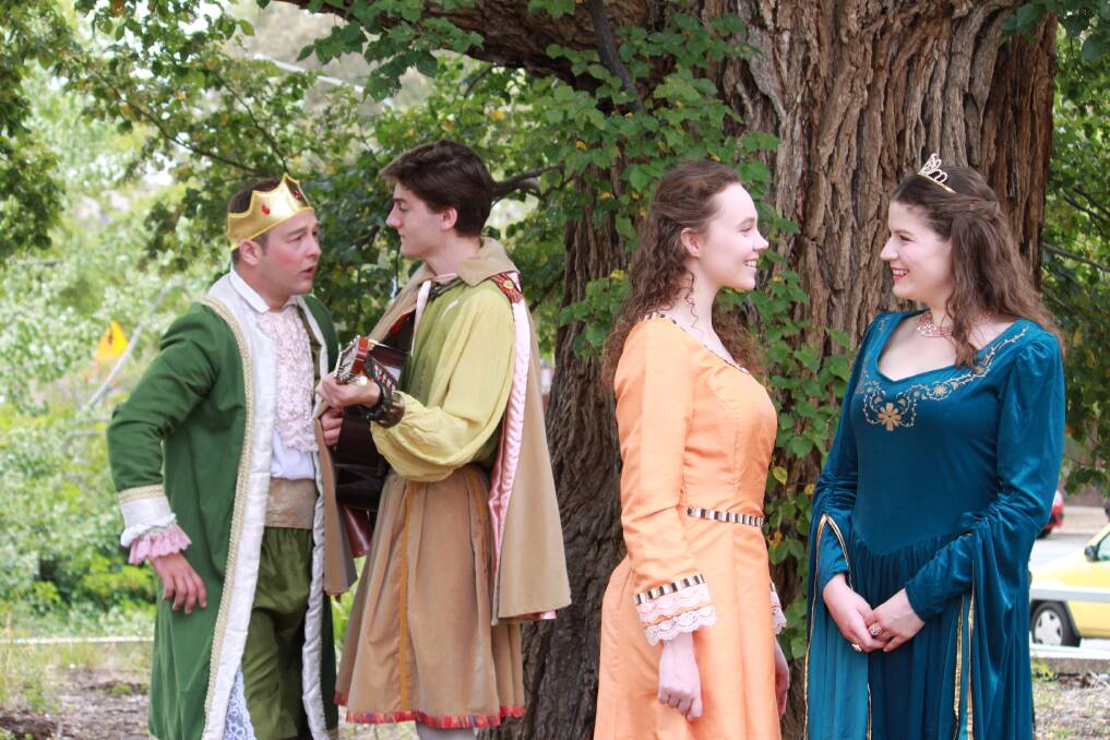 From left: Isaac Gordon as Dauntless, Elliot Cleaves as Minstrel, April Hand as Lady in Waiting and Alex McPherson as Winnifred in <i>Once Upon a Mattress.</i> Photo: Supplied