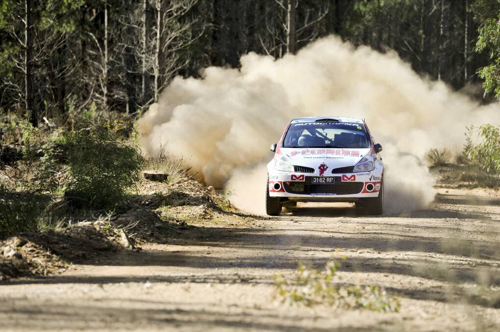 Molly Taylor and William Hayes throw up some dust on their way through Kowen Forest.
 Photo: Jay Cronan