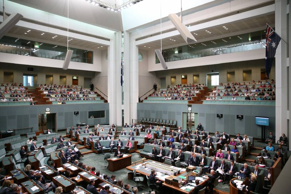 The glass enclosed public gallery above Parliament's House of Representatives. Photo: Andrew Meares