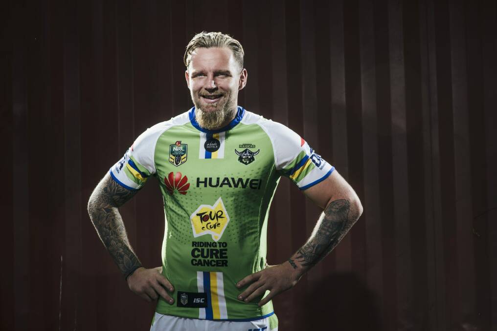 Blake Austin, wearing the Raiders' special Tour de Cure jersey. Photo: Rohan Thomson