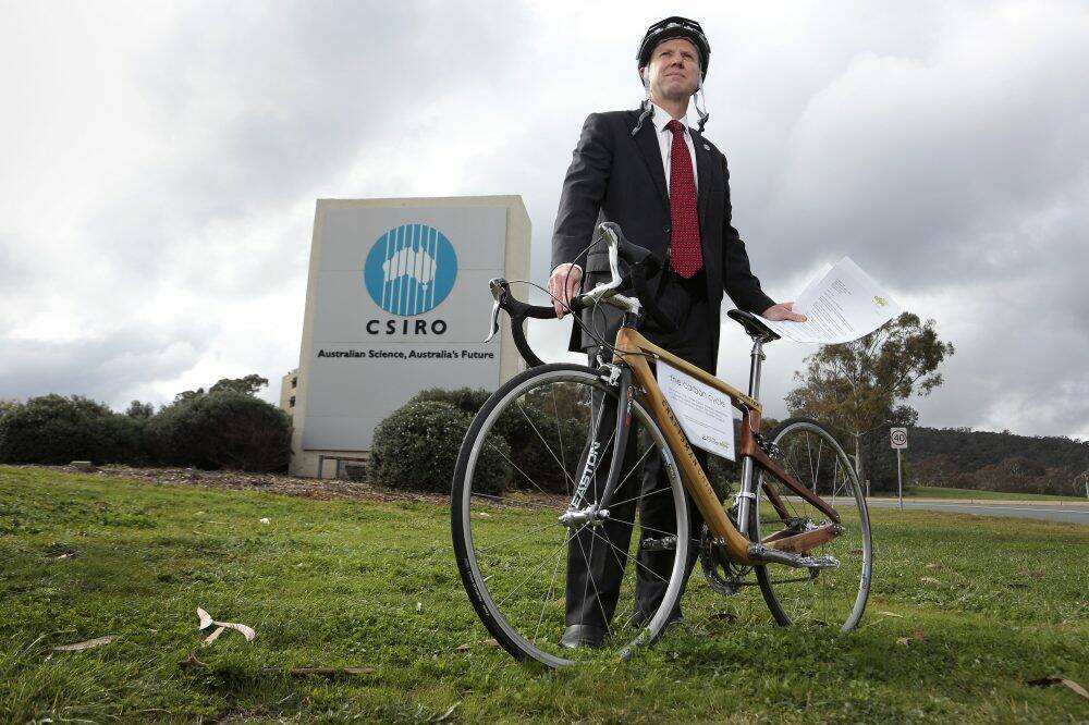 Australian Forest Products Association chief executive Ross Hampton on his timber bike campaign. Photo: Jeffrey Chan
