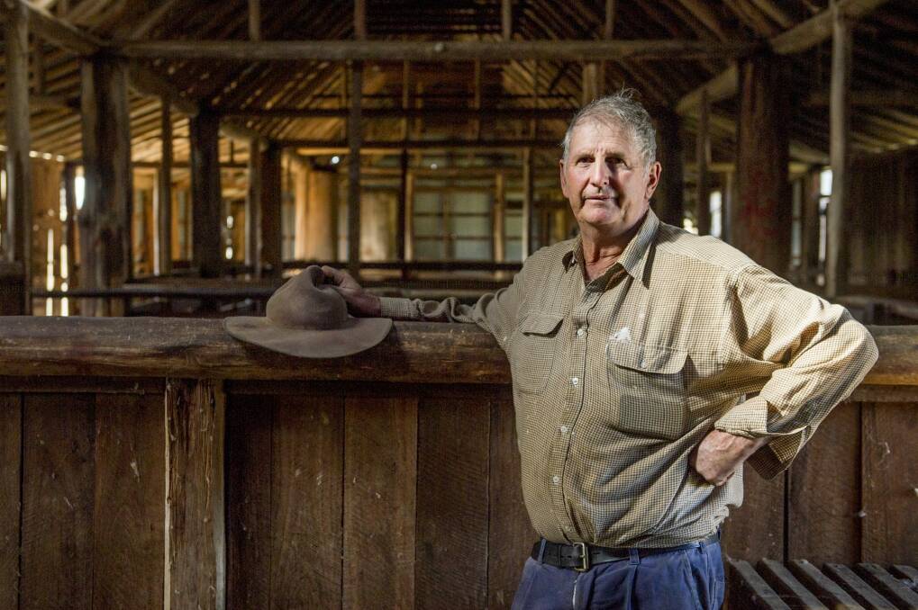 Wool grazier Eric Dowling in the 1920s shed built by his grandfather. Photo: Jay Cronan