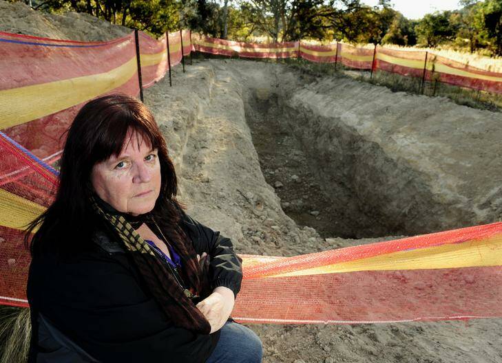 Animal rights campaigner Carolyn Drew at a site she believes was intended to be a burial ground for culled kangaroos. Photo: Melissa Adams