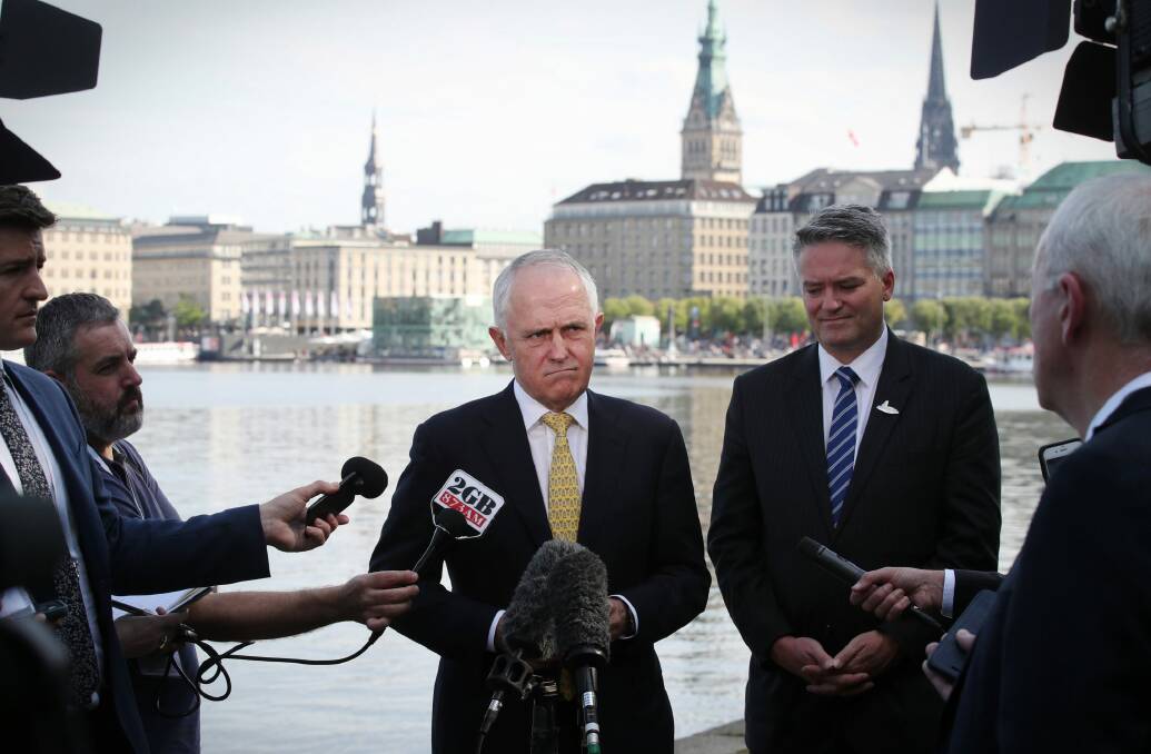Prime Minister Malcolm Turnbull speaks to the media while in Hamburg, Germany for the G20 summit. Photo: Andrew Meares