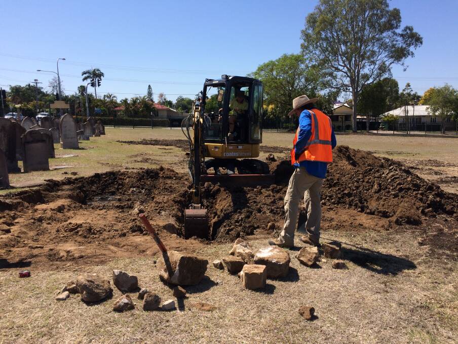 Ipswich City Council and University of Southern Queensland are digging for an underground crypt where the coffin West Moreton MP Joseph Fleming was buried. Photo: Ipswich City Council